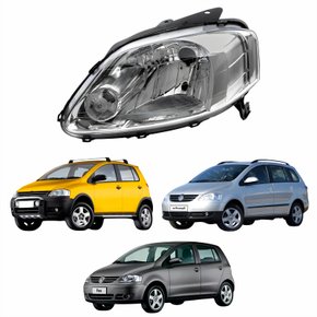 Farol Vw Fox Crossfox Spacefox 2003 Até 2010 Máscara Cromada Lado Esquerdo Motorista