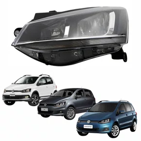 Farol Vw Fox Spacefox Crossfox 2015 Até 2019 ORIGINAL Máscara Negra Friso Cromado Lado Esquerdo Motorista