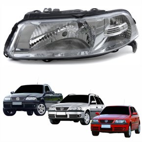 Farol Principal Vw Gol Parati Saveiro 1999 Até 2005 Foco Simples Máscara Cromada Lado Esquerdo Motorista