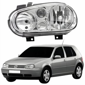 Farol Vw Golf 1999 Até 2007 Sem Auxiliar Cromado Manual Elétrico Lado Esquerdo Motorista
