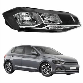 Farol Vw Polo 2018 Até 2022 Original Arteb Máscara Negra Com Friso Cromado Lado Direito Passageiro