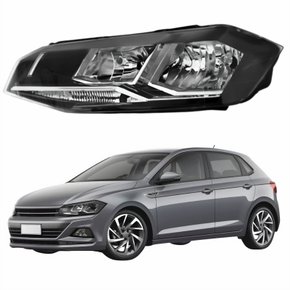 Farol Vw Polo 2018 Até 2022 Original Arteb Máscara Negra Com Friso Cromado Lado Esquerdo Motorista