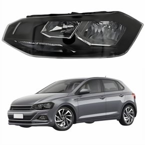 Farol Vw Polo 2018 Até 2022 Original Arteb Máscara Negra Com Friso Preto Lado Esquerdo Motorista