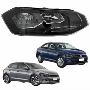 Farol Vw Polo Virtus 2018 Até 2022 Máscara Negra Friso Preto Lado Direito Passageiro