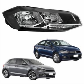 Farol Vw Polo Virtus 2018 Até 2022 Original Arteb Máscara Negra Com Friso Cromado Lado Direito Passageiro