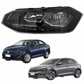 Farol Vw Polo Virtus 2018 Até 2022 Original Arteb Máscara Negra Com Friso Preto Lado Esquerdo Motorista
