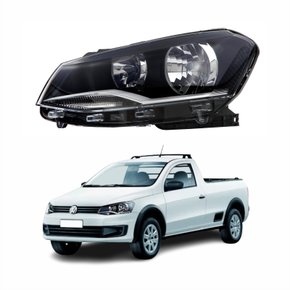 Farol Vw Saveiro G6 2014 Até 2016 Foco Duplo Máscara Negra Lado Esquerdo Motorista