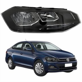 Farol Vw Virtus 2018 Até 2022 Máscara Negra Com Friso Preto Lado Direito Passageiro