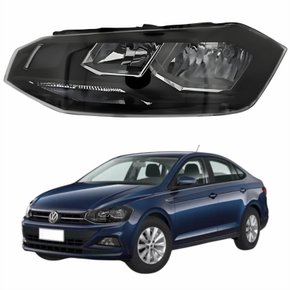 Farol Vw Virtus 2018 Até 2022 Original Arteb Máscara Negra Com Friso Preto Lado Esquerdo Motorista