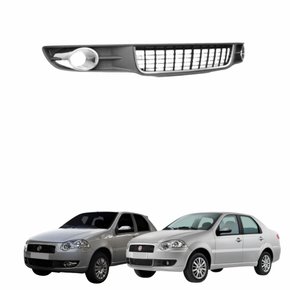 Grade Parachoque Fiat Palio G4 Siena 2008 até 2012 com Furo com Aro Cromado Cinza