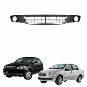 Grade Parachoque Fiat Palio G4 Siena 2008 até 2012 com Furo com Aro Cromado Preto