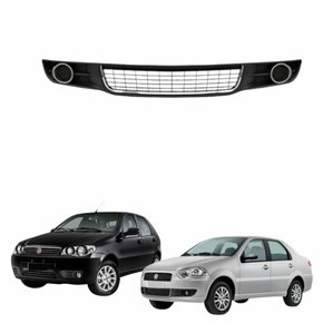 Grade Parachoque Fiat Palio Siena 2008 até 2012 sem Furo com Aro Cromado Preto