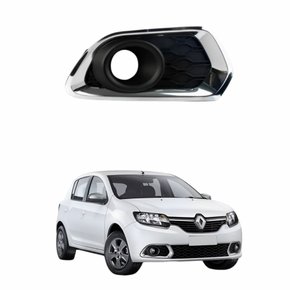 Grade Parachoque Renault Sandero 2015 2016 2017 2018 2019 com Furo e Aro Cromado Lado Direito Passageiro