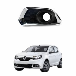 Grade Parachoque Renault Sandero 2015 2016 2017 2018 2019 com Furo e Aro Cromado Lado Esquerdo Motorista