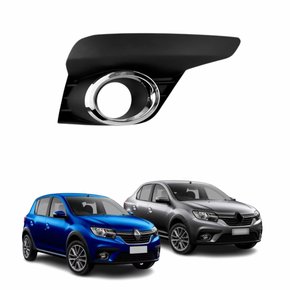 Grade Parachoque Renault Logan Sandero 2020 Até 2022 Com Furo Com Friso Cromado Lado Direito Passageiro