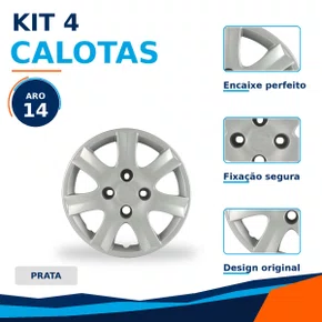 Kit 4 Calotas Aro 14 Prata 206, 207 e 307 2010 a 2016