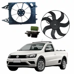 Kit Eletroventilador + Defletor Ventoinha Vw Saveiro 2009 Até 2021 Com Resistência