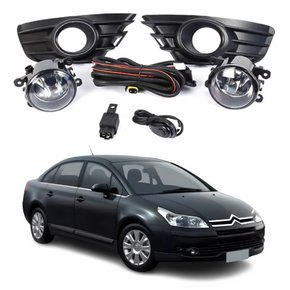 Kit Farol Auxiliar De Milha Citroen C4 Pallas 2006 Até 2012 Moldura Preta Botão Colante