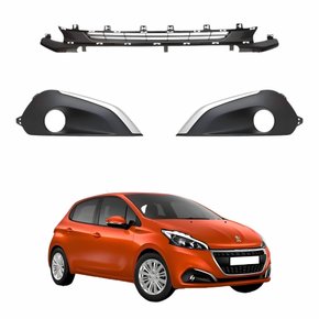 Kit Grade Parachoque Dianteiro Peugeot 208 2017 2018 2019 2020 Central E Milha Com Furo Friso Cinza