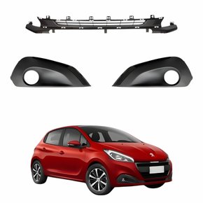 Kit Grade Parachoque Dianteiro Peugeot 208 2017 2018 2019 2020 Central E Milha Com Furo Friso Preto