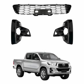 Kit Grade Parachoque Dianteiro Toyota Hilux Srv 2018 2019 2020 Central E Milha Black Piano