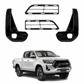 Kit Grade Parachoque Dianteiro Toyota Hilux Srv 2021 2022 2023 Central E Milha Black Piano