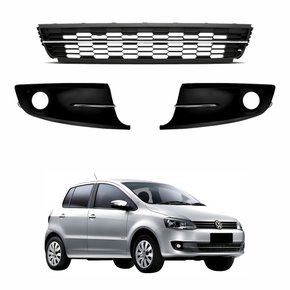 Kit Grade Parachoque Dianteiro Vw Fox 2011 Até 2014 Central Com Friso Cromado E Milha Com Furo Friso Cromado