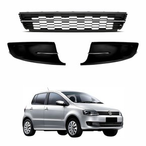 Kit Grade Parachoque Dianteiro Vw Fox 2011 Até 2014 Central Com Friso Cromado E Milha Sem Furo Friso Cromado