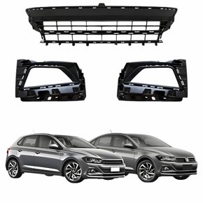Kit Grade Parachoque Dianteiro Vw Polo Virtus 2017 Até 2020 Central E Milha Com Furo