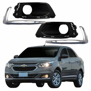 Kit Moldura Grade Farol Auxiliar Gm Cobalt 2016 2017 2018 2019 2020 Com Furo Friso Cromado