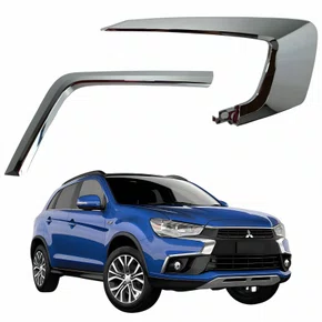 Kit Moldura Parachoque Dianteiro Mitsubishi Asx 2017 Até 2022 Superior Inferior Cromado Lado Direito Passageiro