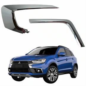 Kit Moldura Parachoque Dianteiro Mitsubishi Asx 2017 Até 2022 Superior Inferior Cromado Lado Esquerdo Motorista