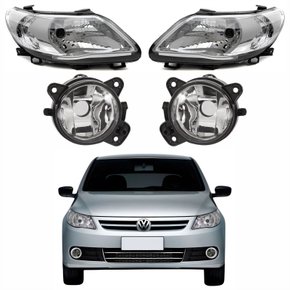 Kit Par de Farol Cromado + Par de Farol de Milha Vw Gol G5 2008 Até 2012