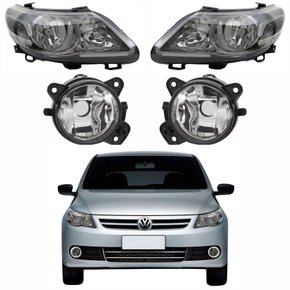 Kit Par de Farol Cromomix Foco Duplo + Par de Farol de Milha Vw Gol G5 2008 Até 2012