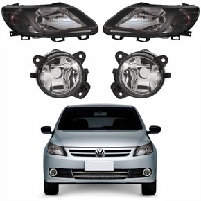 Kit Par de Farol Máscara Negra + Par de Farol de Milha Vw Gol G5 2008 Até 2012