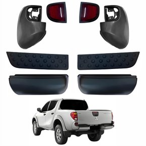 Kit Parachoque + Pisante + Ponteira + Refletor (Par) Traseiro Mitsubishi L-200 Triton 2008 Até 2014 Lado Direito Passageiro e Lado Esquerdo Motorista