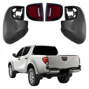 Kit Ponteira + Refletor do Parachoque Traseiro Mitsubishi L-200 Triton 2008 Até 2014 Lado Direito Passageiro e Lado Esquerdo Motorista