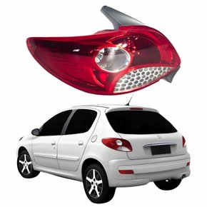 Lanterna Traseira Peugeot 207 Hatch 2008 Até 2016 Bicolor Grade Cromada Lado Esquerdo Motorista