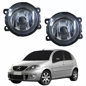Par de Farol Auxiliar De Milha Citroen C3 Lente Vidro Com Aro Preto