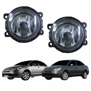 Par de Farol Auxiliar De Milha Citroen C4 Lente Vidro Com Aro Preto