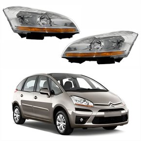 Par de Farol Citroen C4 Gran Picasso 2007 Até 2010 Máscara Cromada Com Pisca Âmbar