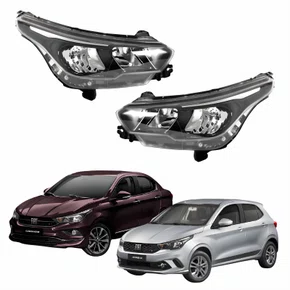 Par de Farol Fiat Argo Cronos 2016 Até 2024 Máscara Negra Sem Led