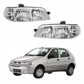 Par de Farol Fiat Palio G2 2001 Até 2006 Foco Duplo Carcaça Preta