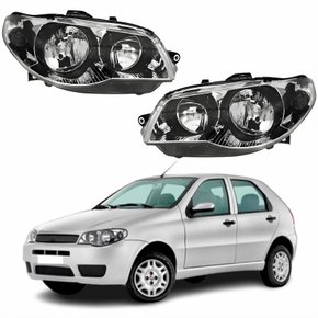 Par de Farol Fiat Palio G3 2003 Até 2014 Original Arteb Máscara Cromada Com Aro Negro Foco Duplo