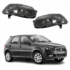 Par de Farol Fiat Palio G4 2008 Até 2011 Foco Duplo Máscara Negra com Anel Preto