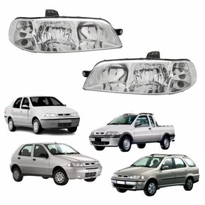 Par de Farol Fiat Palio Siena Strada Weekend G2 2001 Até 2007 Foco Duplo Carcaça Preta
