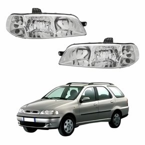 Par de Farol Fiat Palio Weekend G2 2001 Até 2006 Foco Duplo Carcaça Preta