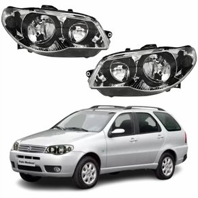 Par de Farol Fiat Palio Weekend G3 2003 Até 2012 Original Arteb Máscara Cromada Com Aro Negro Foco Duplo