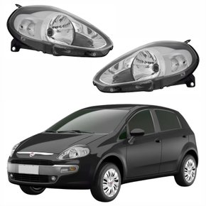 Par de Farol Fiat Punto 2013 Até 2016 Máscara Cromada