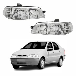 Par de Farol Fiat Siena G2 2001 Até 2007 Foco Duplo Carcaça Preta